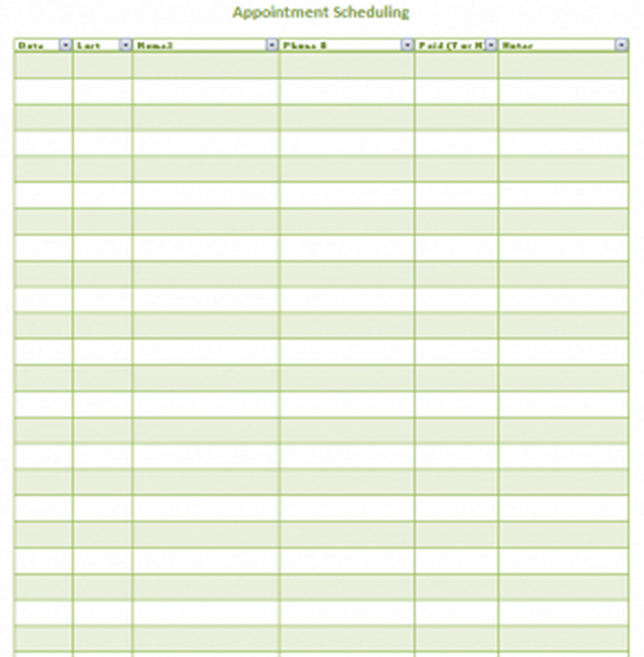 Appointment Day Sheet Template