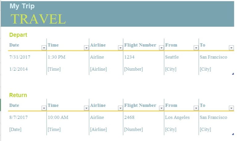 travel itinerary template microsoft