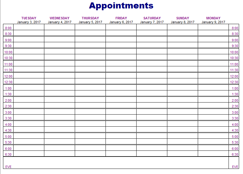 Appointment Schedule Template Word