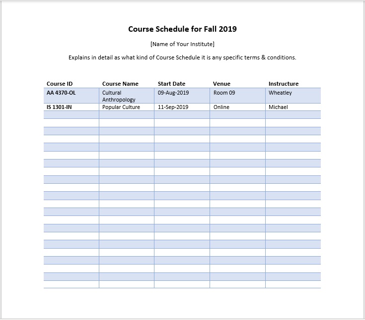 Course Schedule Template 02