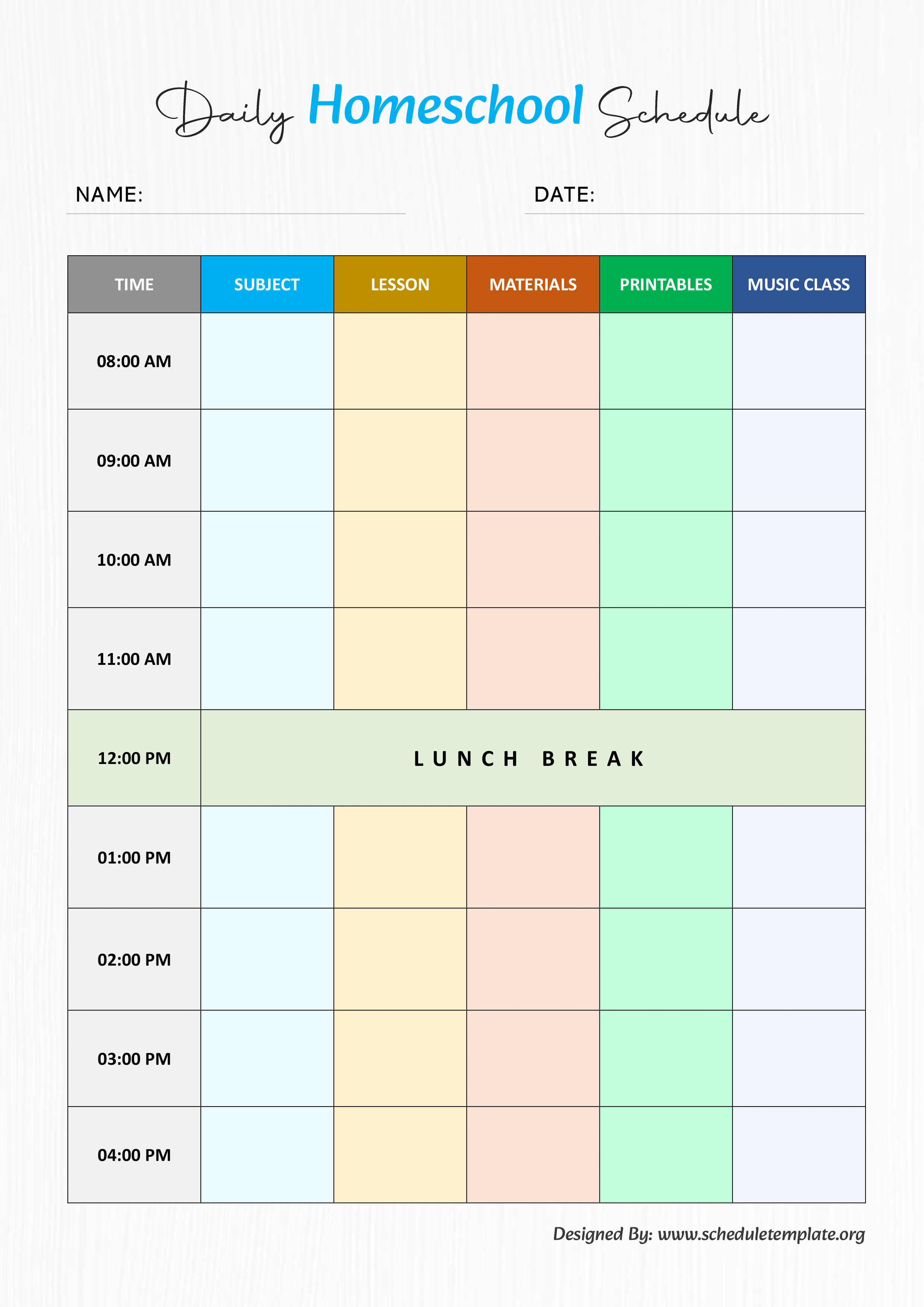 Homeschool Schedule Templates Schedule Templates Homeschool Schedule Templates Schedule Templates