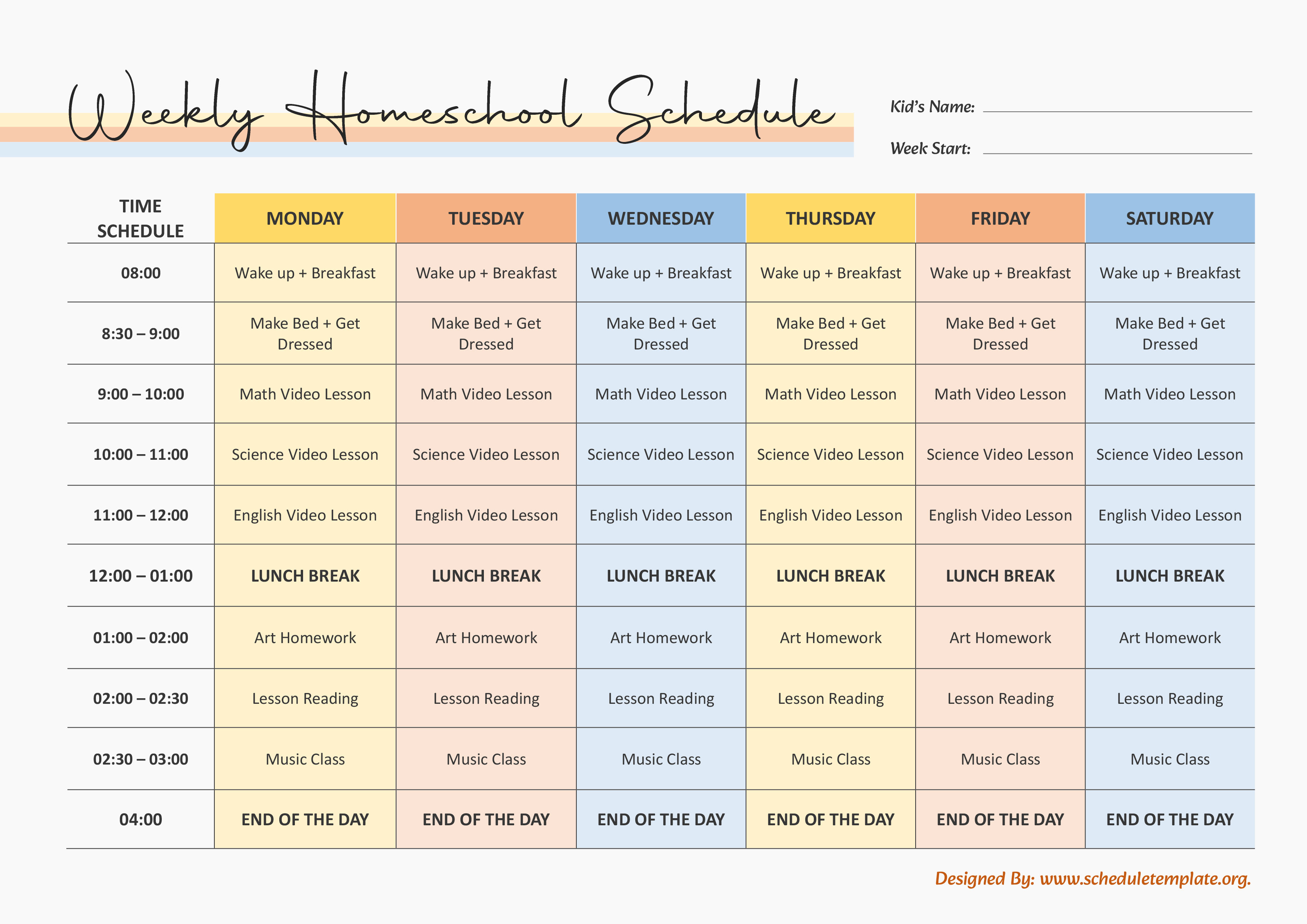 Homeschool Daily Schedule Template Free Templateworksheet Homeschool Daily Schedule Template Free Templateworksheet