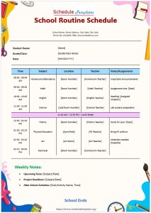 9 Free School Schedule Templates in MS Word and MS Excel