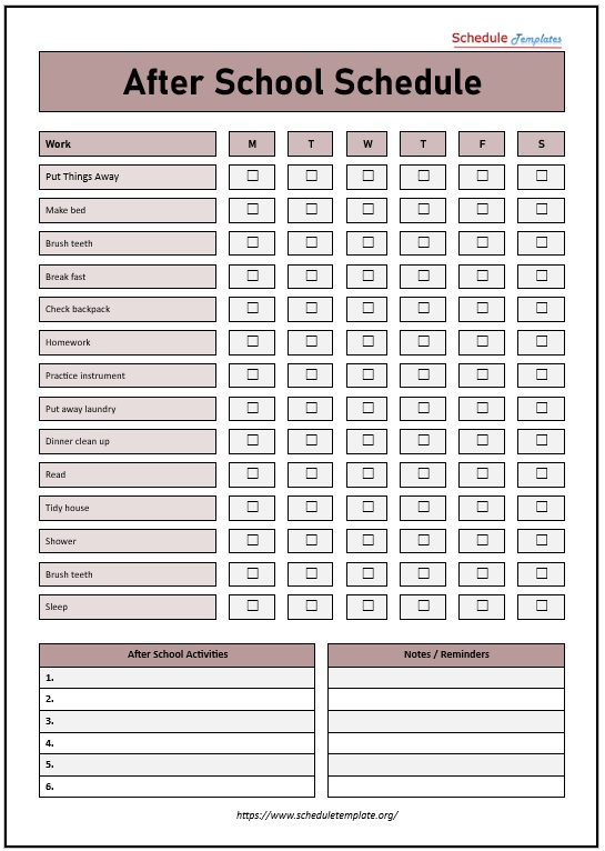 After School Schedule Template 02